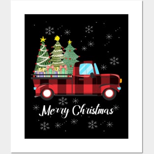 Merry Christmas Buffalo Truck Tree Red Plaid For Men Women Posters and Art